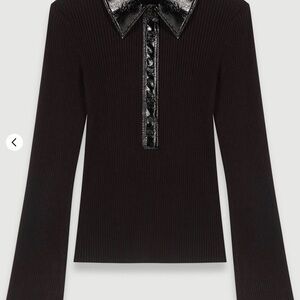 Maje Black Ribbed Button Down Shirt